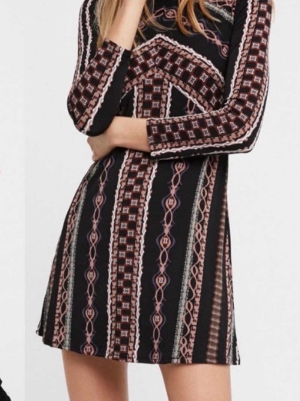 Free People Stella mini dress Medium boho retro inspired print earth tones